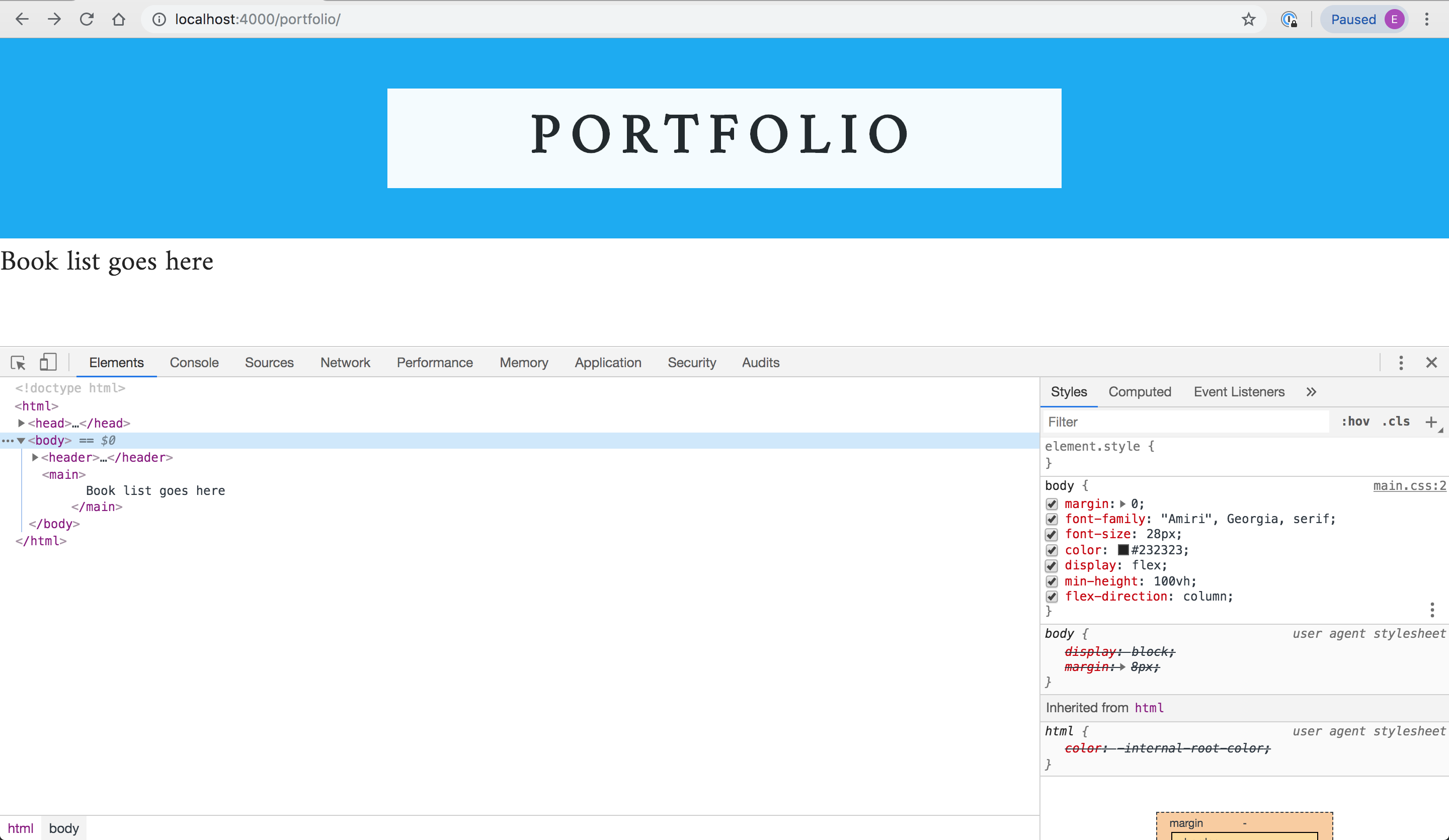 Screenshot showing the new font applied to the header