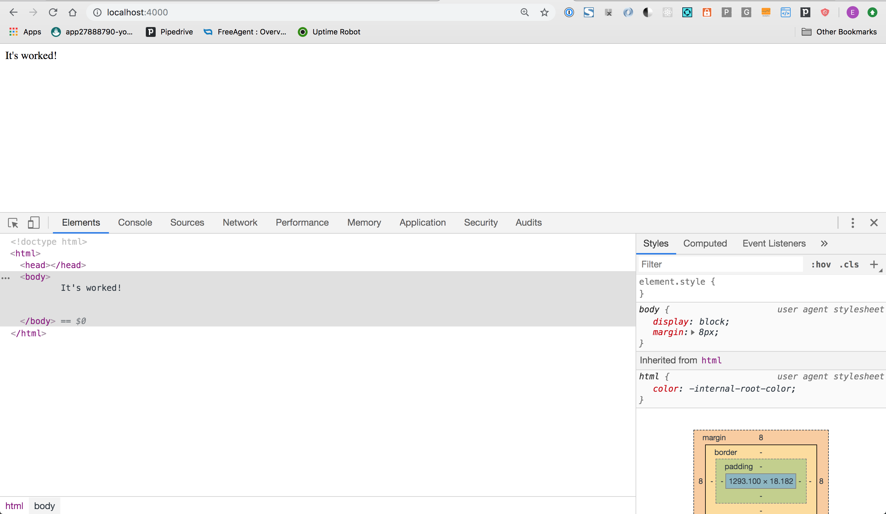The web browser inspector, showing HTML