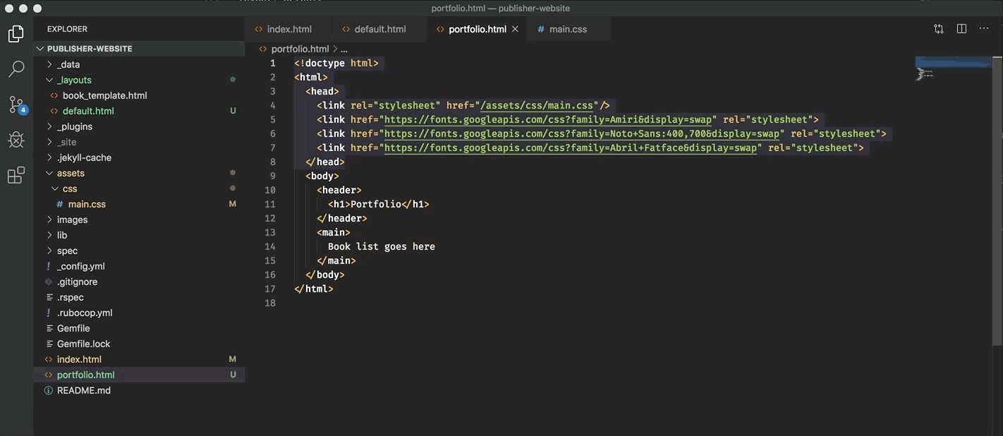 Gif showing all the editing needed to set up the portfolio page with a layout, as previously described